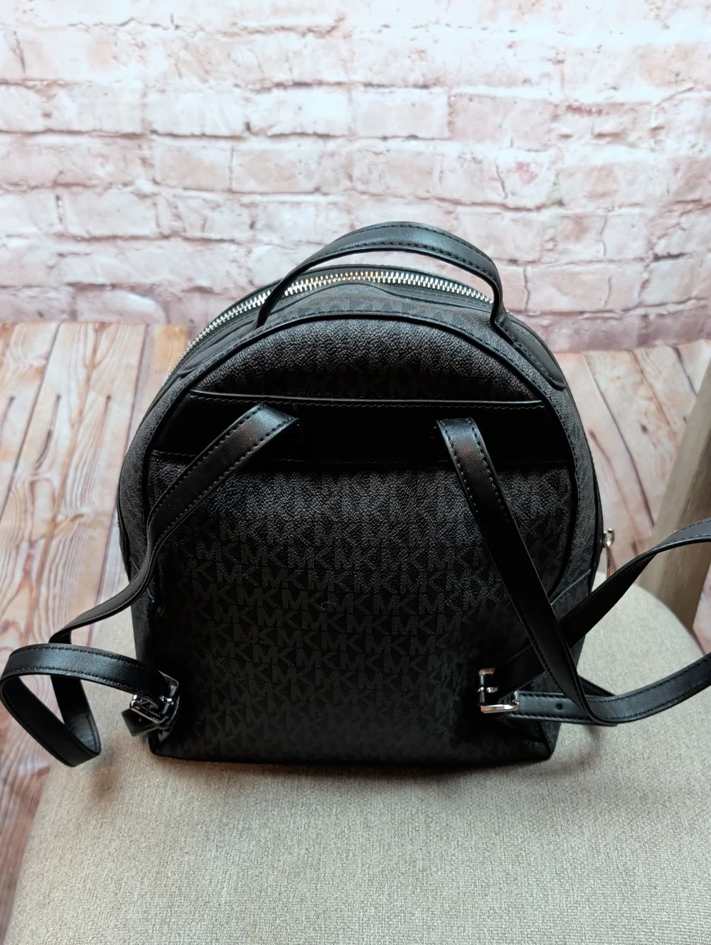 Michael Kors Dark Gray Black Signature Backpack Purse Like New